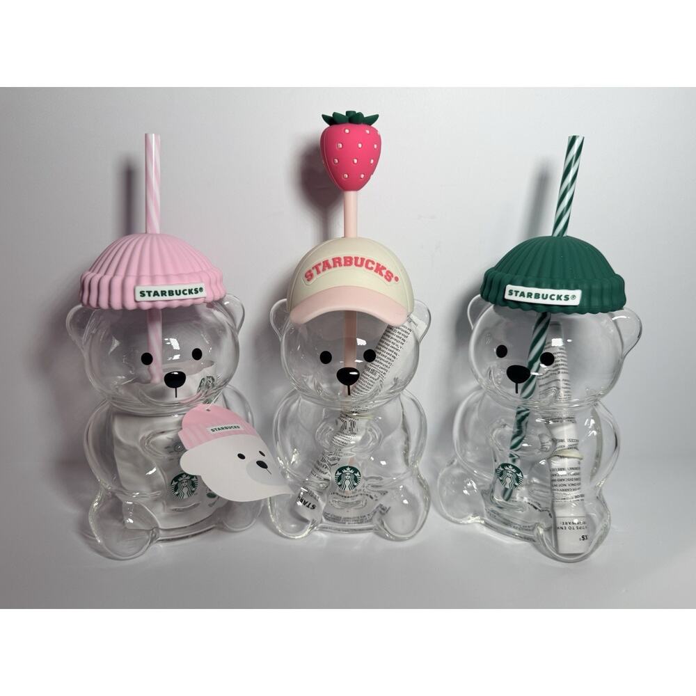 Starbucks PINK DRINK STRAWBERRY BEARISTA Glass Cold Cup AUTHENTIC NWT IN HAND - Picture 3 of 13